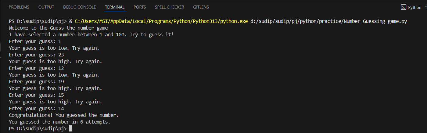 Number Guessing Game Screenshot
